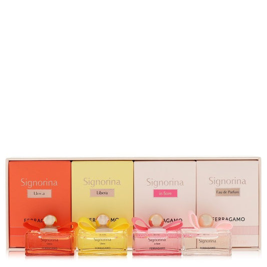 Signorina by Salvatore Ferragamo Gift Set -- Signorina Siginorina in Fiore Signorina Libera Signorina Unica each in 0.17 oz EDP size (Women)