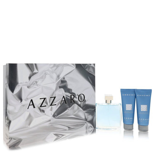 Chrome by Azzaro Gift Set -- 3.4 oz Eau De Toilette Spray + 2 x 2.5oz All Over Shampoo (Men)